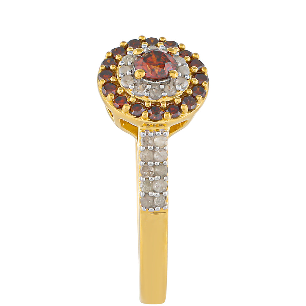 Anillo de Plata Bañada en Oro con Diamante Rojo y Diamante blanco 3 