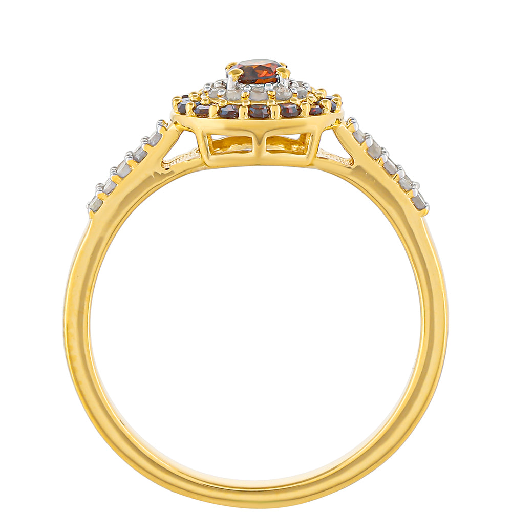 Anillo de Plata Bañada en Oro con Diamante Rojo y Diamante blanco