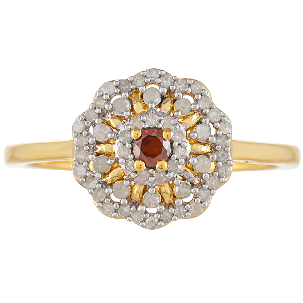 Anillo de Plata Bañada en Oro con Diamante Rojo y Diamante blanco 1 