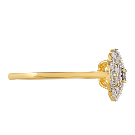 Anillo de Plata Bañada en Oro con Diamante Rojo y Diamante blanco