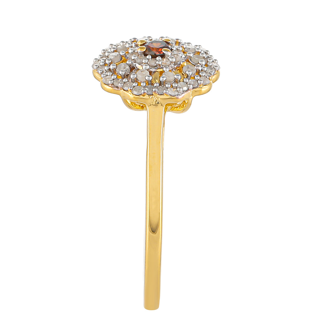 Anillo de Plata Bañada en Oro con Diamante Rojo y Diamante blanco