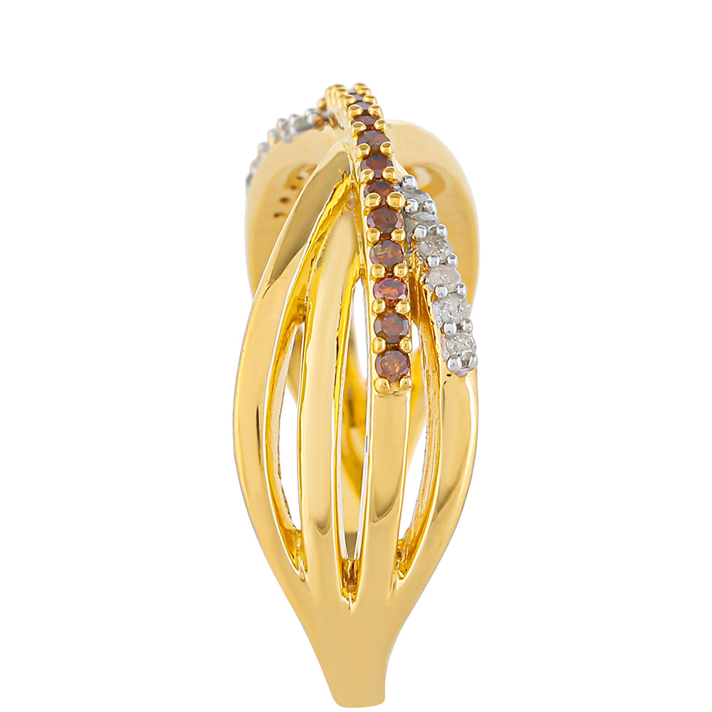 Anillo de Plata Bañada en Oro con Diamante Rojo y Diamante blanco
