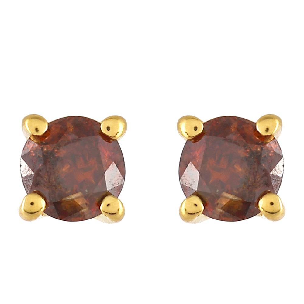 Pendientes de Plata Bañada en Oro con Diamante Rojo 1 