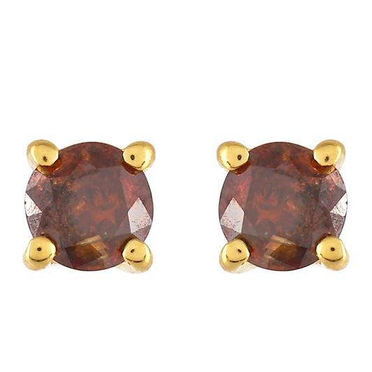 Pendientes de Plata Bañada en Oro con Diamante Rojo