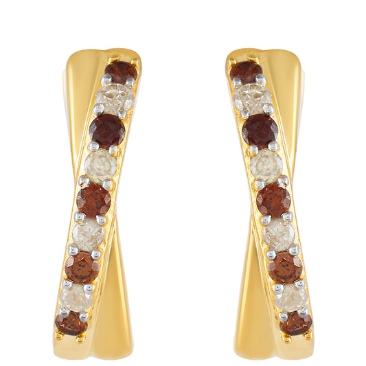 Pendientes de Plata Bañada en Oro con Diamante Rojo y Diamante blanco