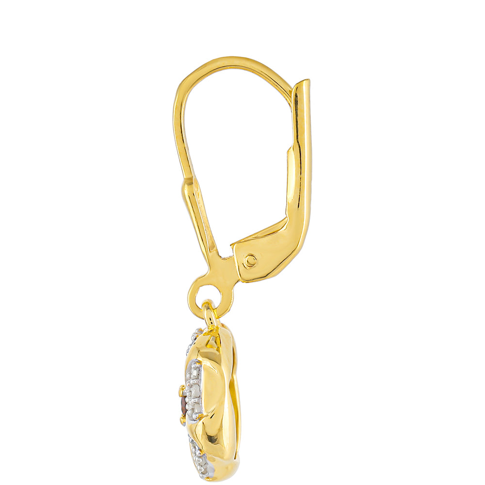 Pendientes de Plata Bañada en Oro con Diamante Rojo y Diamante blanco 2 