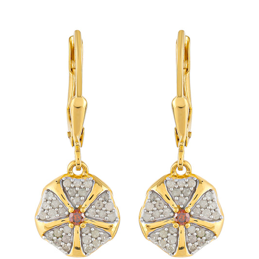 Pendientes de Plata Bañada en Oro con Diamante Rojo y Diamante blanco