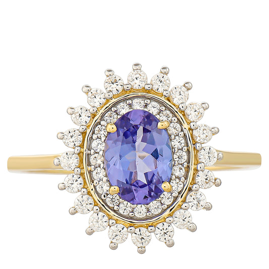 Anillo de Oro 9K con Tanzanita AAA y Zircón natural