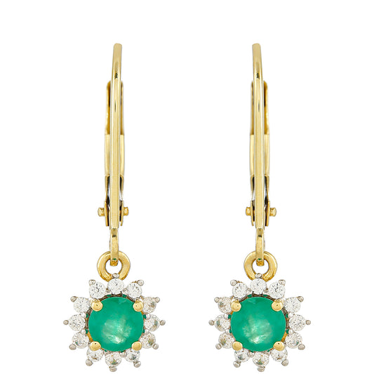Pendientes de Oro 9K con Esmeralda de Brasil y Zircón natural