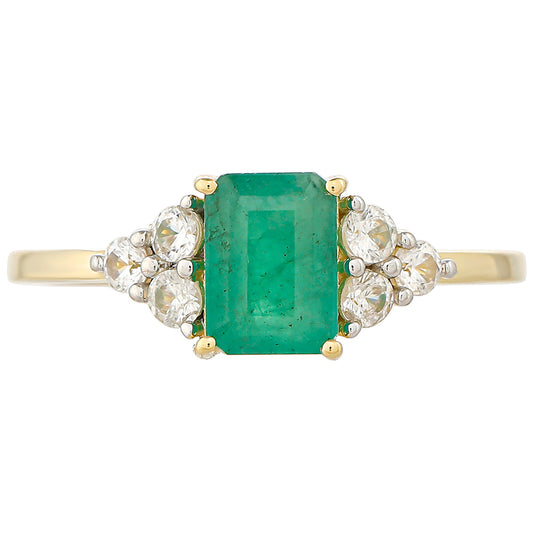 Anillo de Oro 9K con Esmeralda de Brasil y Zircón natural