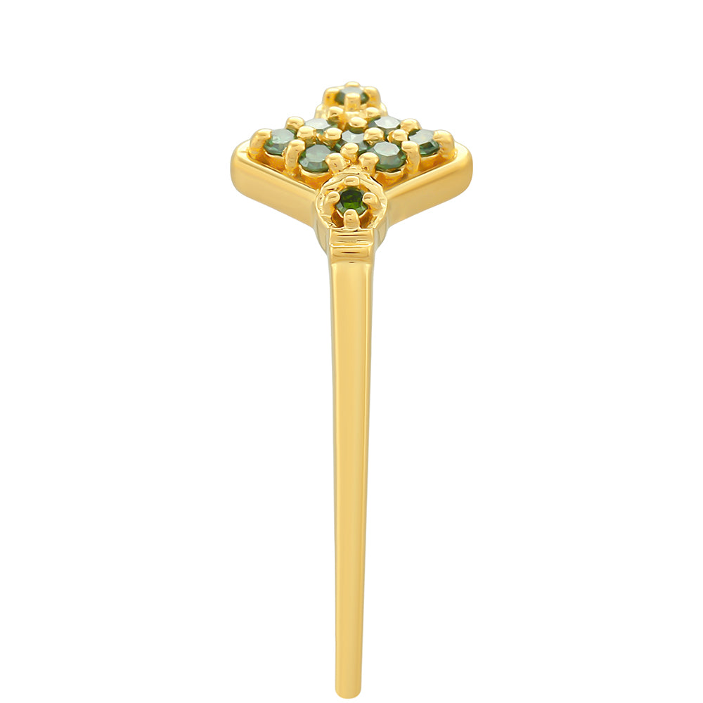 Anillo de Plata Bañada en Oro con Diamante Verde 3 