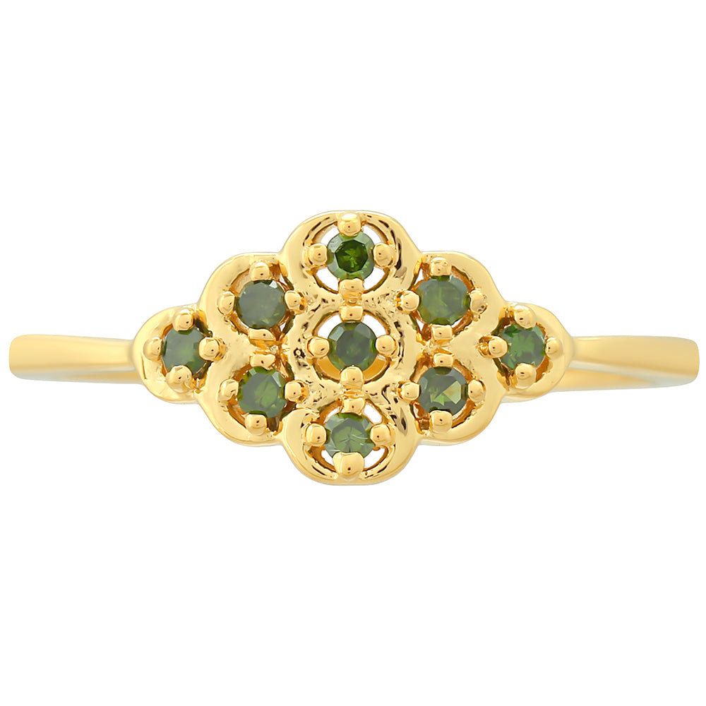 Anillo de Plata Bañada en Oro con Diamante Verde