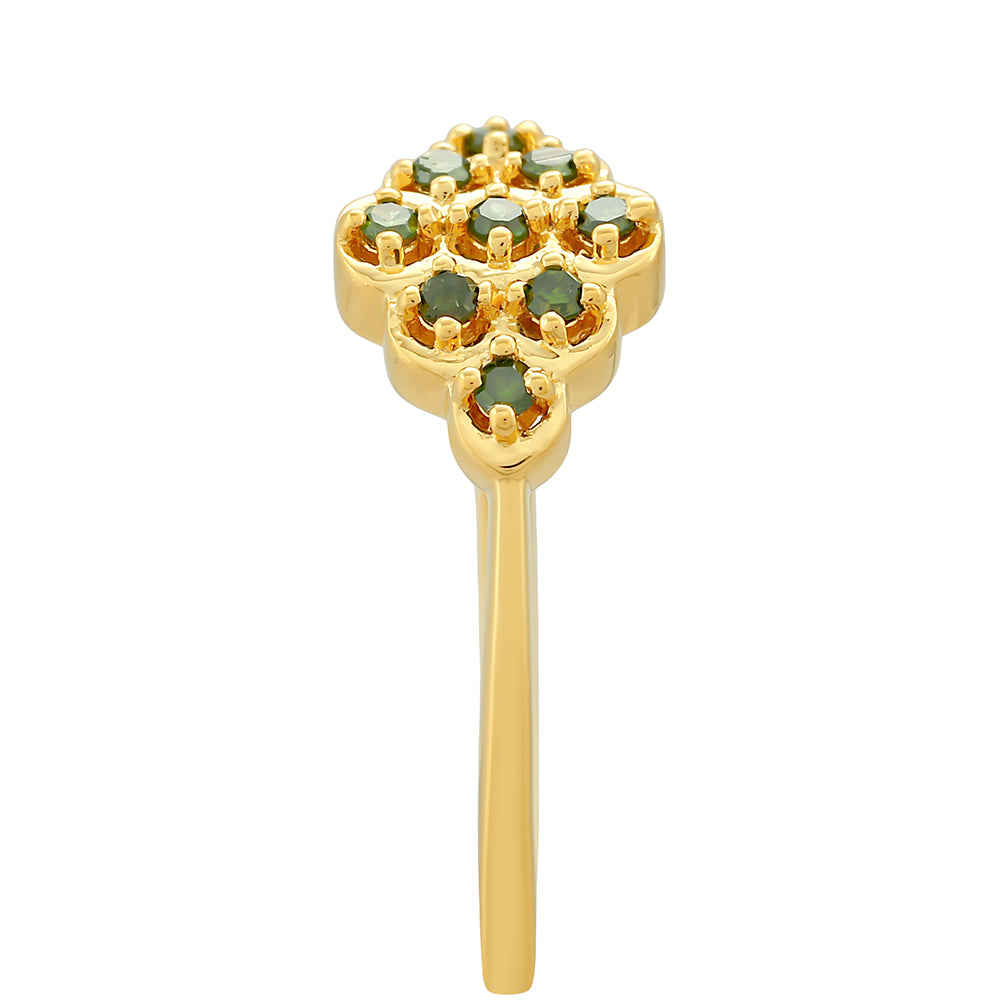 Anillo de Plata Bañada en Oro con Diamante Verde 3 