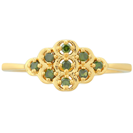 Anillo de Plata Bañada en Oro con Diamante Verde