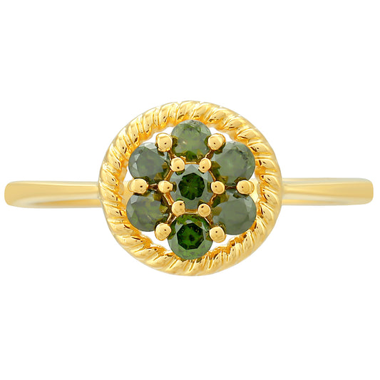 Anillo de Plata Bañada en Oro con Diamante Verde