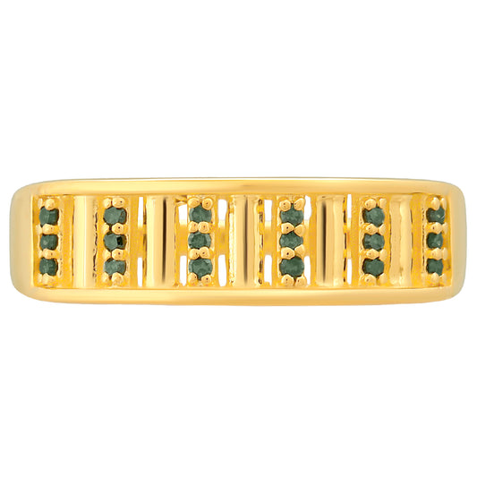 Anillo de Plata Bañada en Oro con Diamante Verde
