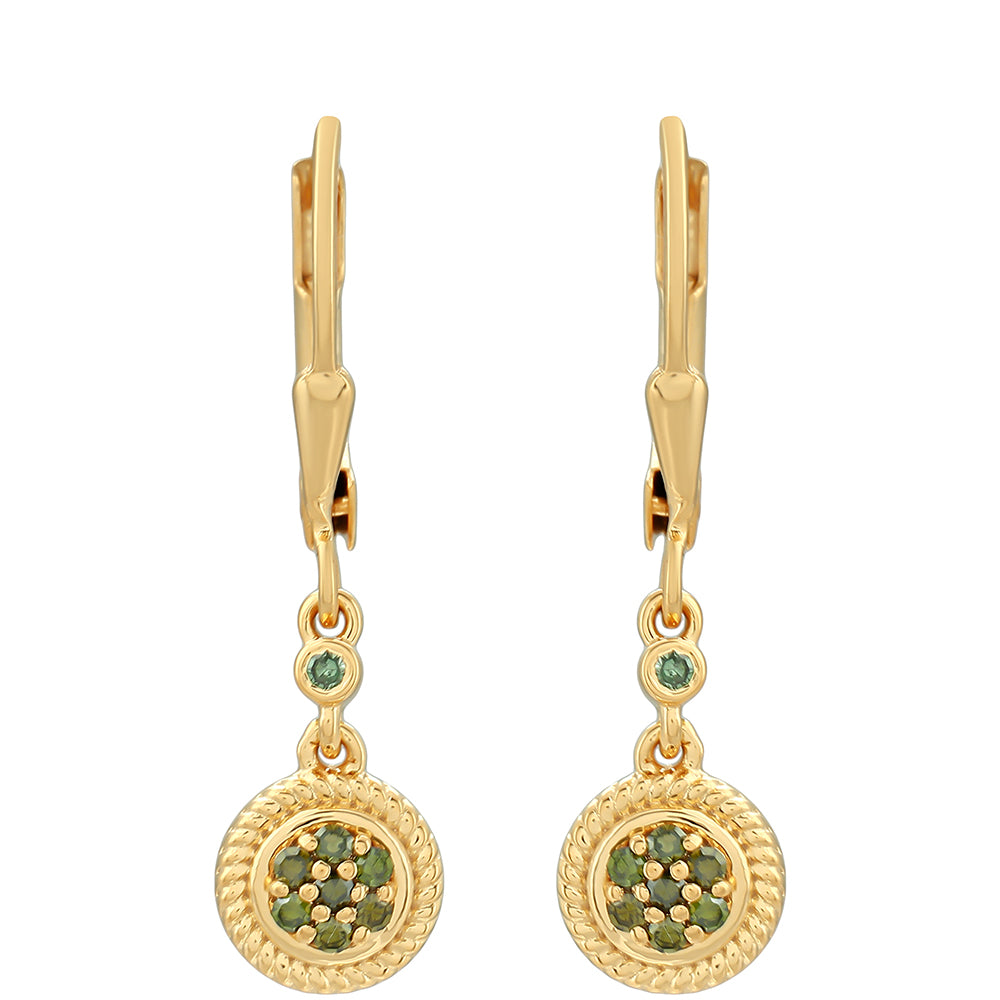 Pendientes de Plata Bañada en Oro con Diamante Verde 1 
