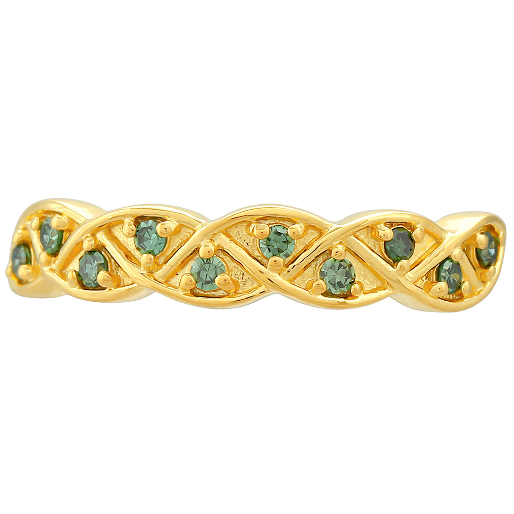 Anillo de Plata Bañada en Oro con Diamante Verde 1 