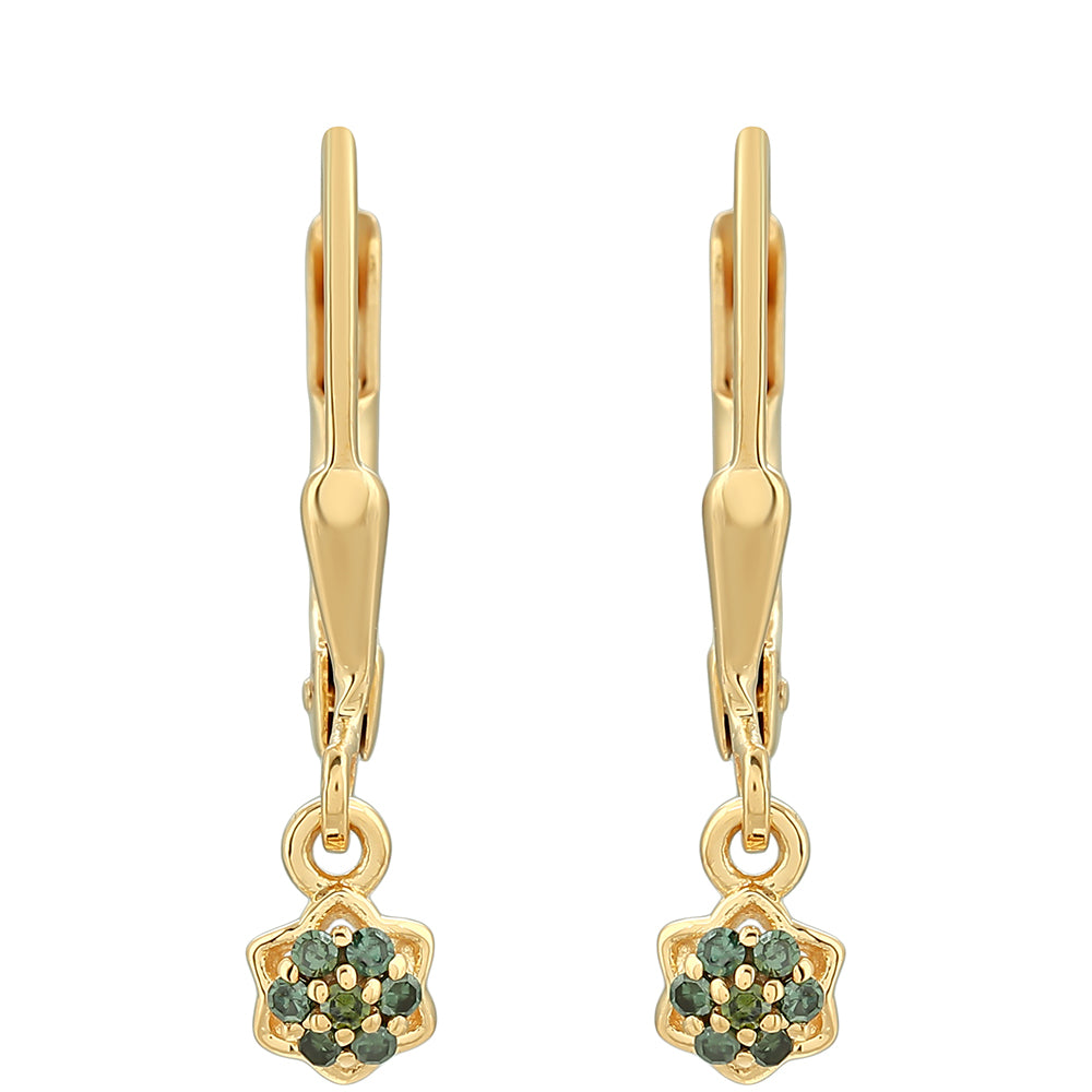 Pendientes de Plata Bañada en Oro con Diamante Verde 1 