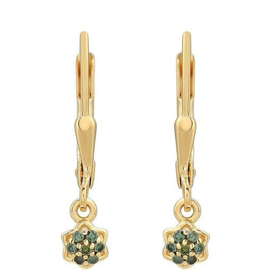 Pendientes de Plata Bañada en Oro con Diamante Verde