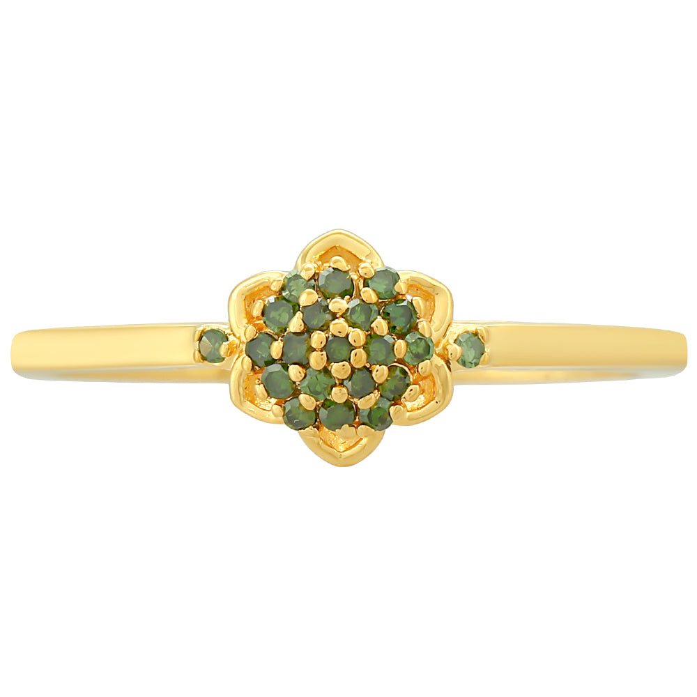 Anillo de Plata Bañada en Oro con Diamante Verde
