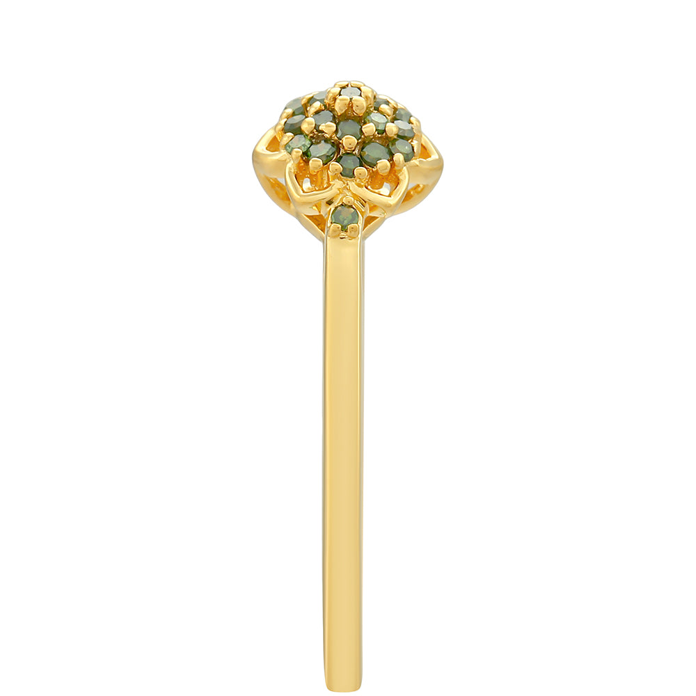 Anillo de Plata Bañada en Oro con Diamante Verde