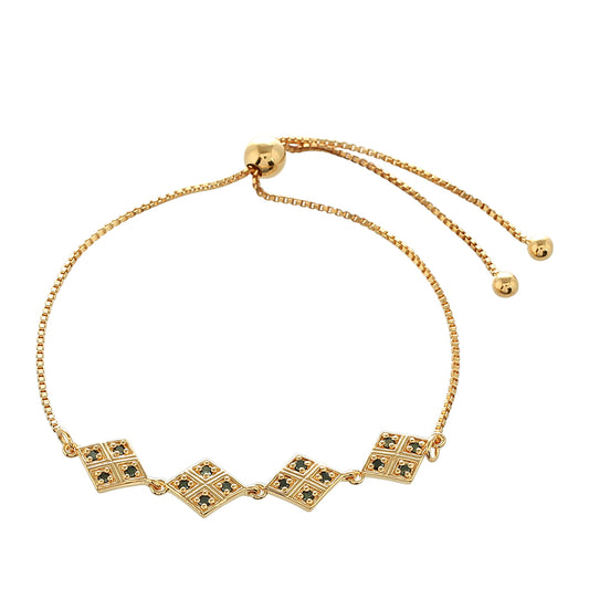 Pulsera de Plata Bañada en Oro con Diamante Verde