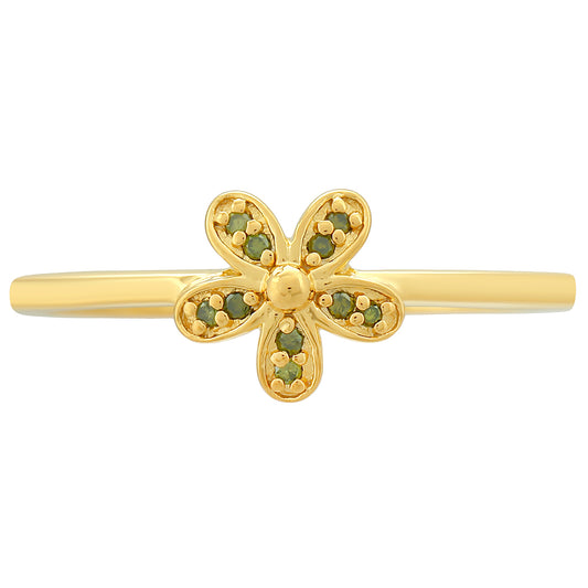 Anillo de Plata Bañada en Oro con Diamante Verde