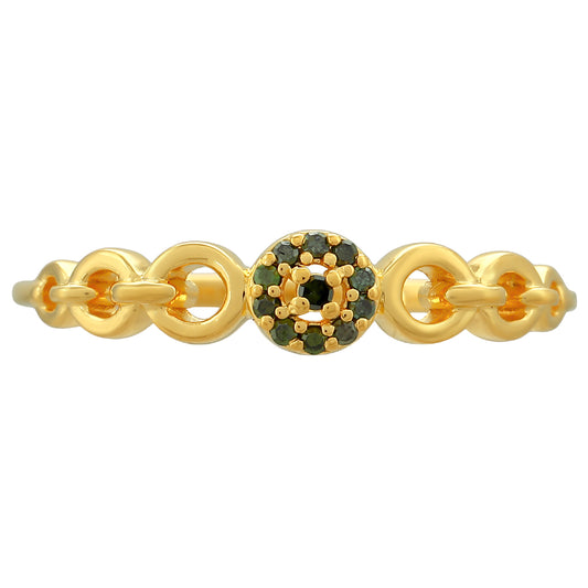 Anillo de Plata Bañada en Oro con Diamante Verde