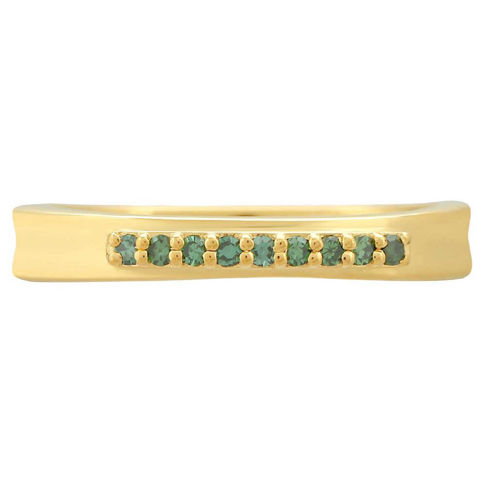Anillo de Plata Bañada en Oro con Diamante Verde 1 