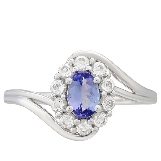 Anillo de Plata con Tanzanita AAA y Topacio Blanco