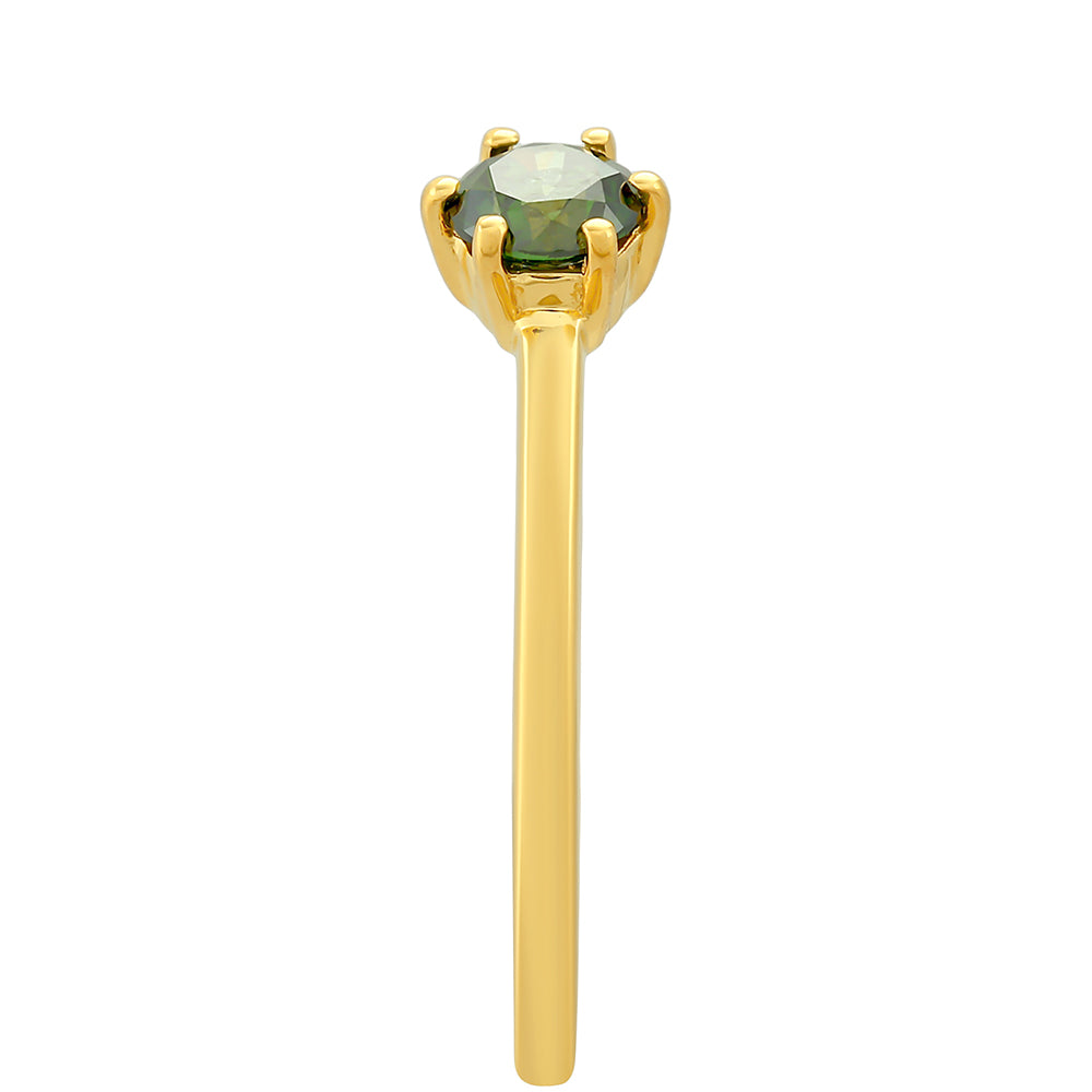 Anillo de Plata Bañada en Oro con Diamante Verde