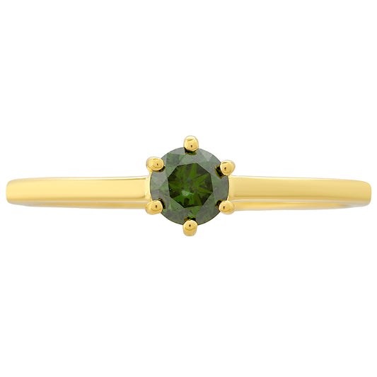 Anillo de Plata Bañada en Oro con Diamante Verde