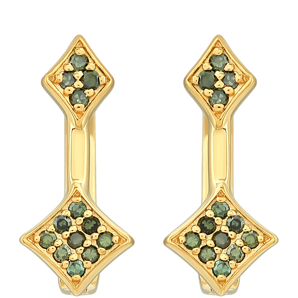 Pendientes de Plata Bañada en Oro con Diamante Verde 1 