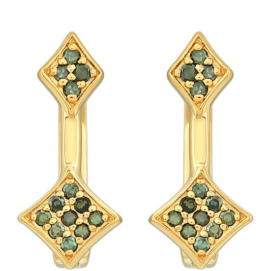 Pendientes de Plata Bañada en Oro con Diamante Verde