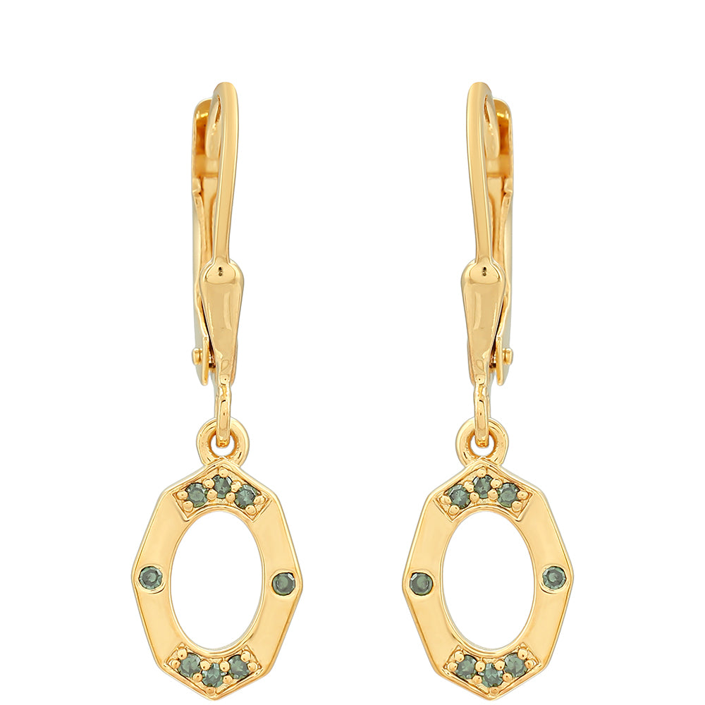 Pendientes de Plata Bañada en Oro con Diamante Verde 1 