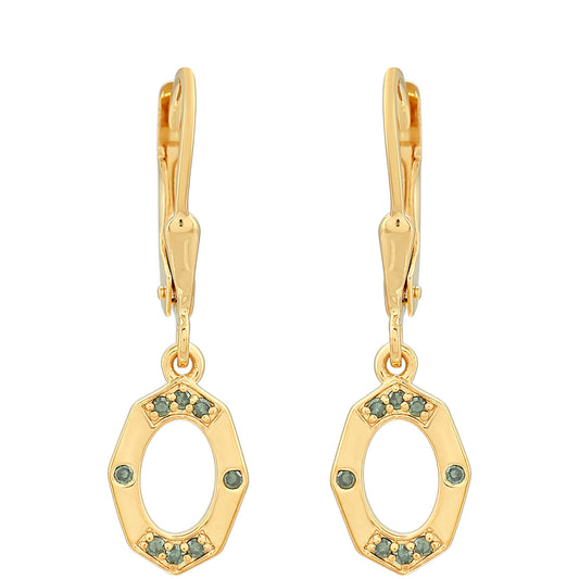 Pendientes de Plata Bañada en Oro con Diamante Verde
