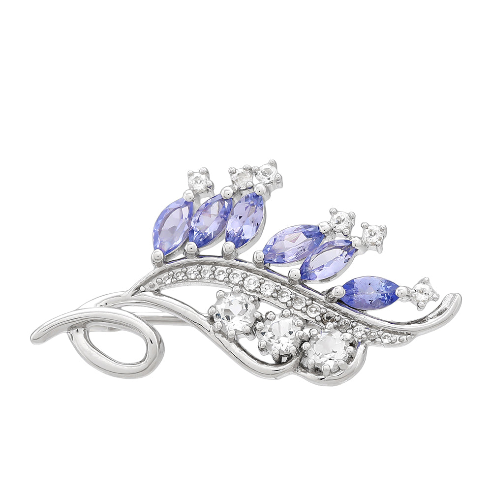 Broche de Plata con Tanzanita AAA y Topacio Blanco 1 