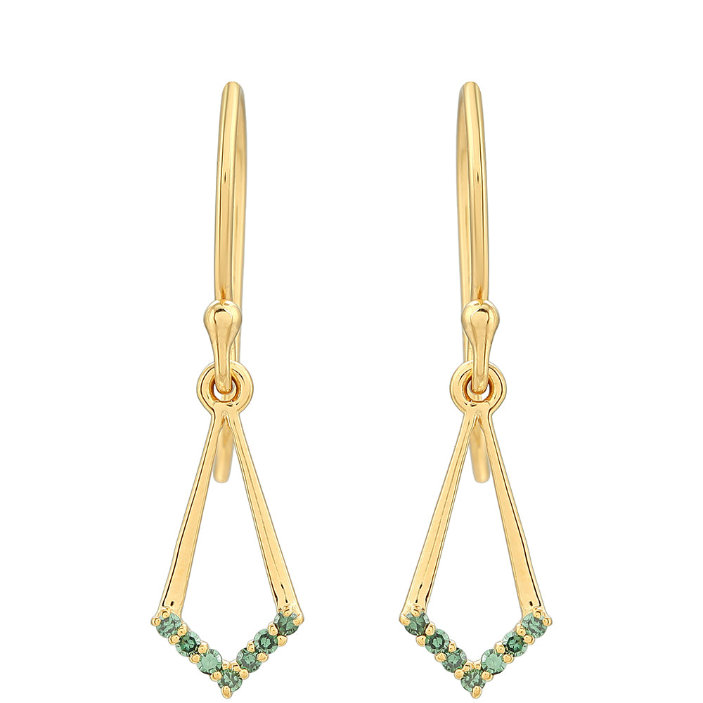 Pendientes de Plata Bañada en Oro con Diamante Verde