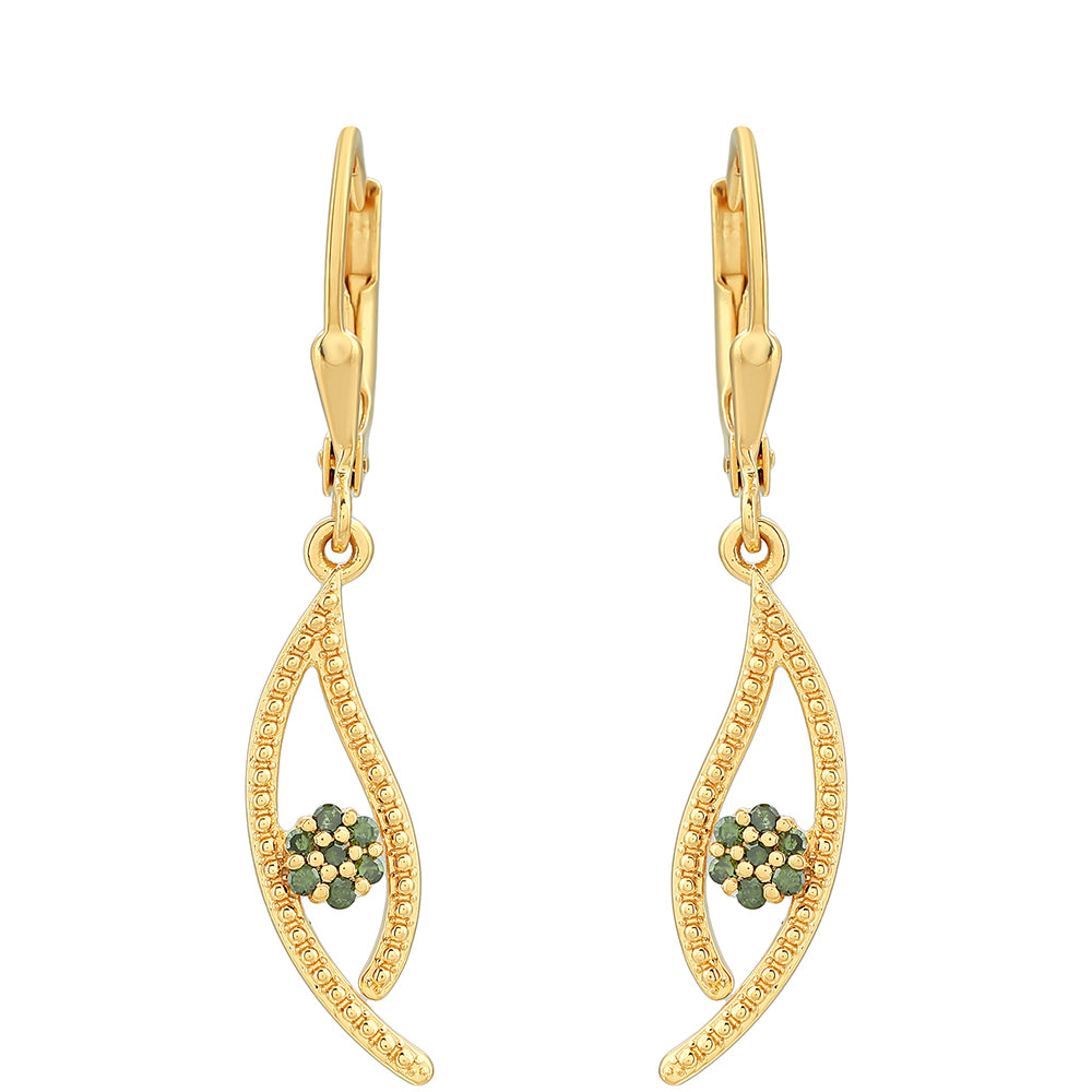 Pendientes de Plata Bañada en Oro con Diamante Verde 1 