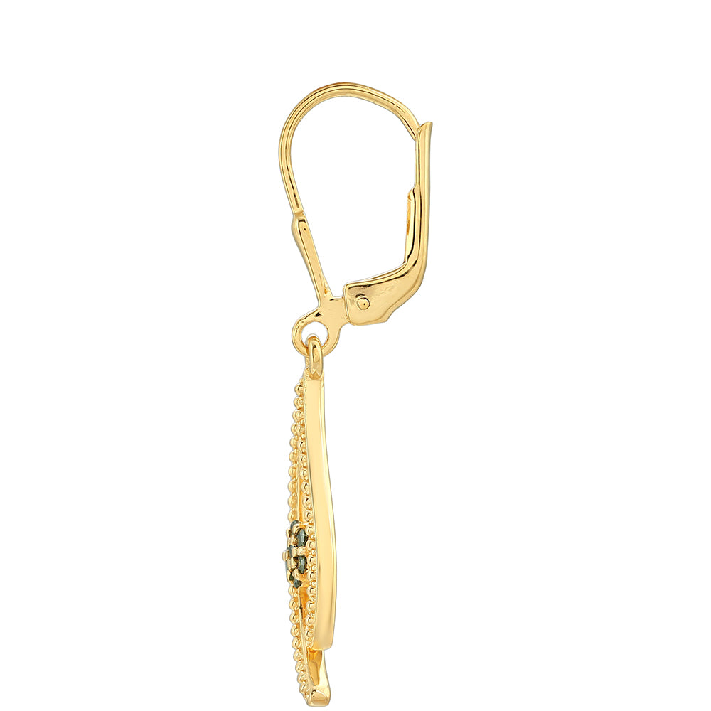 Pendientes de Plata Bañada en Oro con Diamante Verde 2 