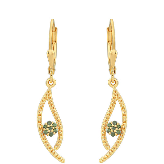 Pendientes de Plata Bañada en Oro con Diamante Verde