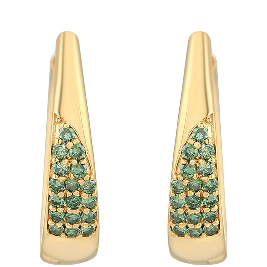 Pendientes de Plata Bañada en Oro con Diamante Verde
