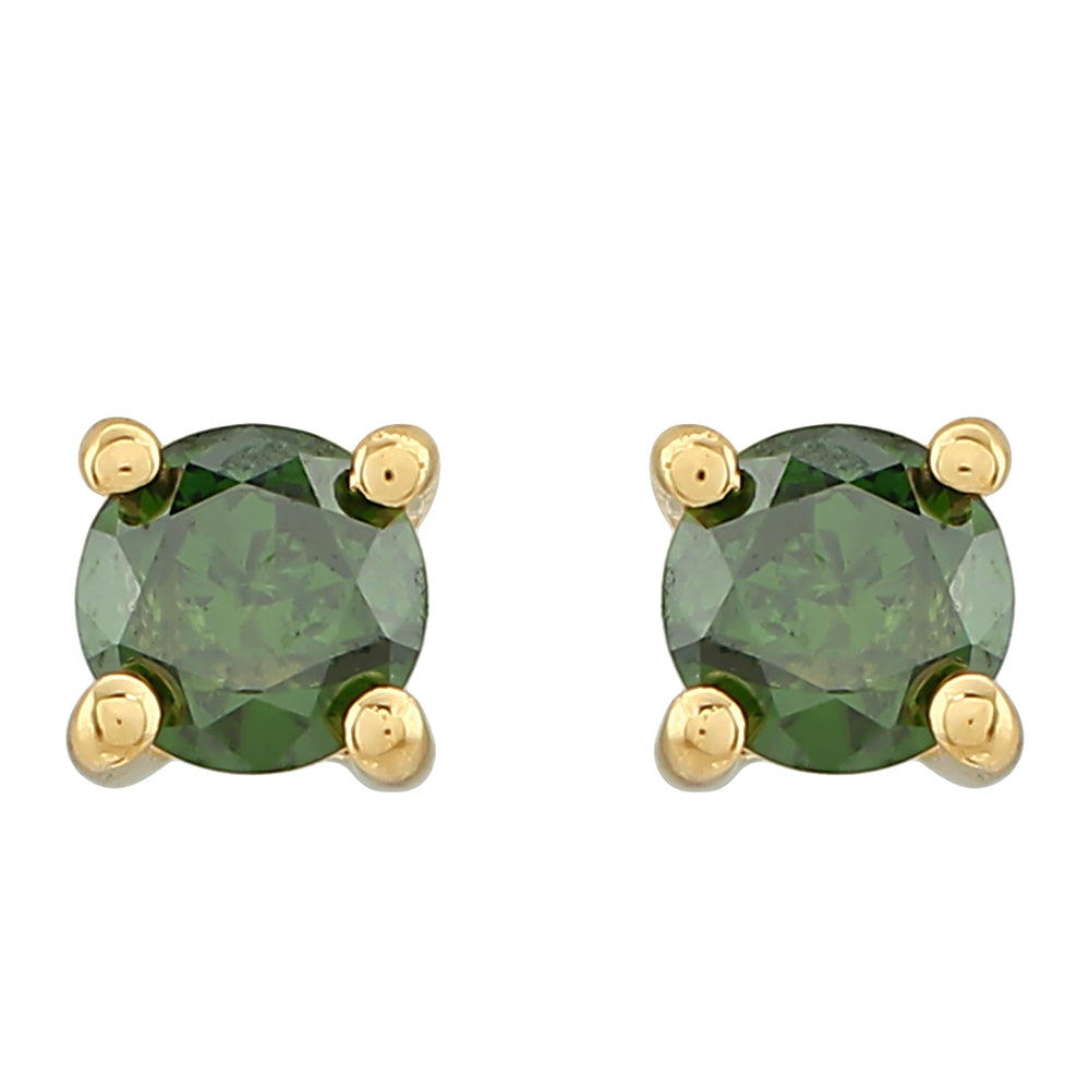 Pendientes de Plata Bañada en Oro con Diamante Verde 1 