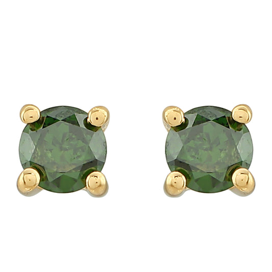 Pendientes de Plata Bañada en Oro con Diamante Verde