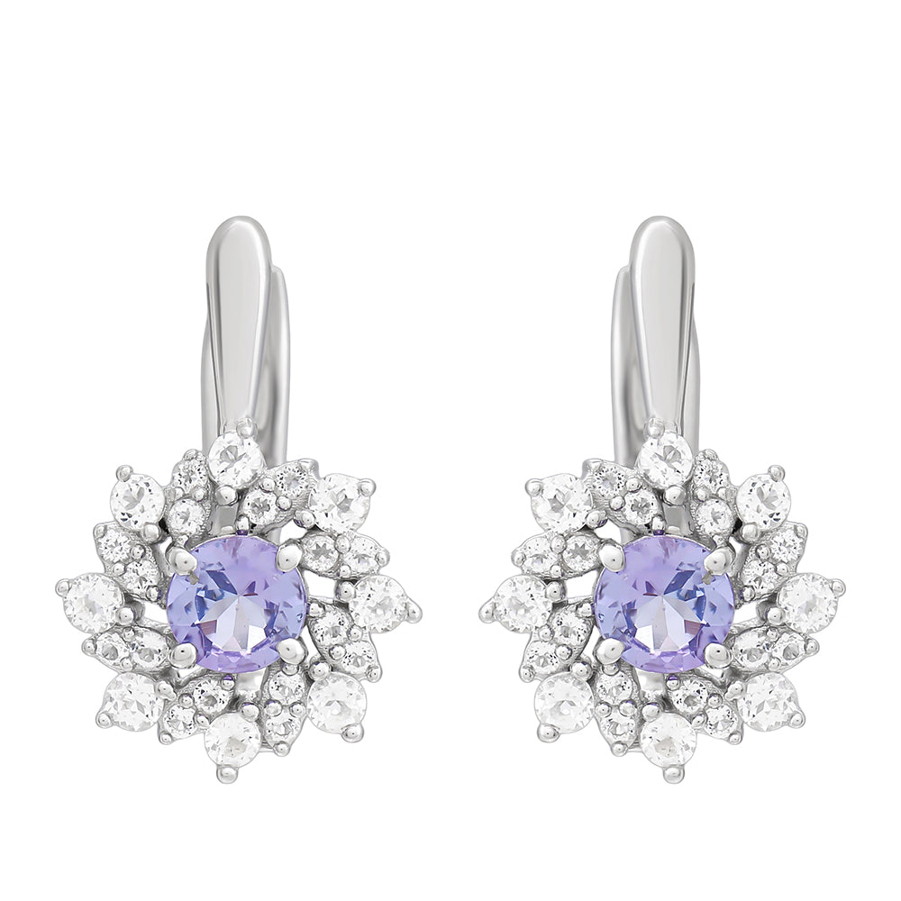 Pendientes de Plata con Tanzanita AAA y Topacio Blanco