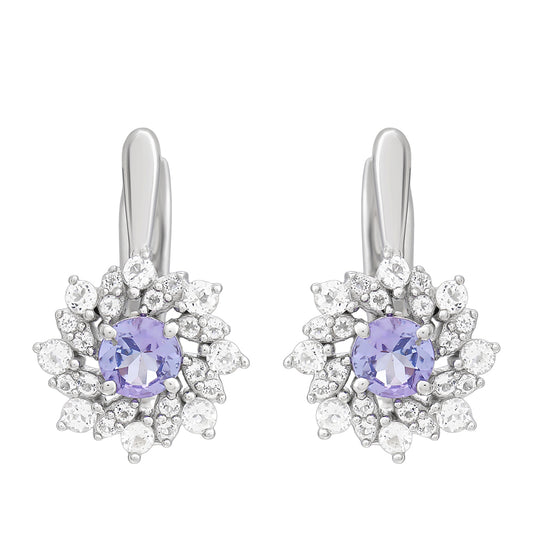 Pendientes de Plata con Tanzanita AAA y Topacio Blanco