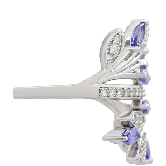 Anillo de Plata con Tanzanita AAA y Topacio Blanco