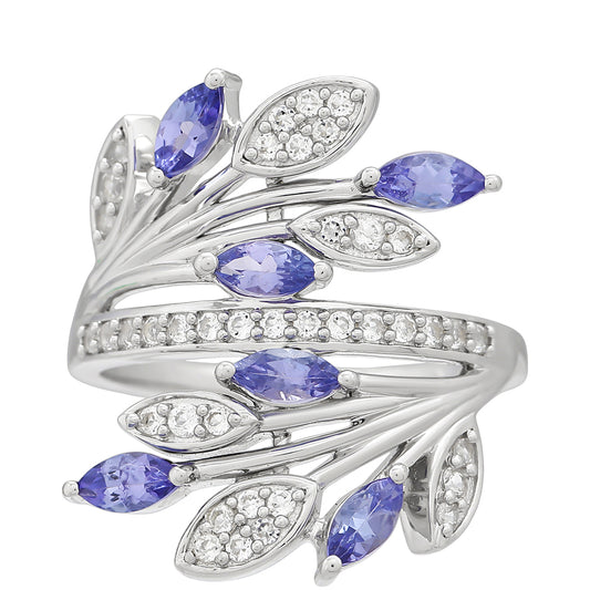 Anillo de Plata con Tanzanita AAA y Topacio Blanco