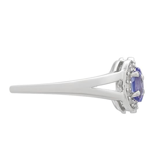 Anillo de Plata con Tanzanita AAA y Topacio Blanco